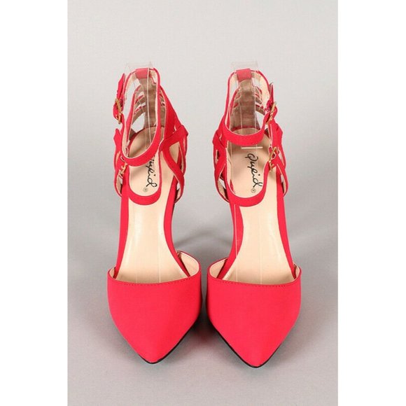 Raspberry Red Double Ankle Strap Caged Pump 8 - Picture 4 of 5